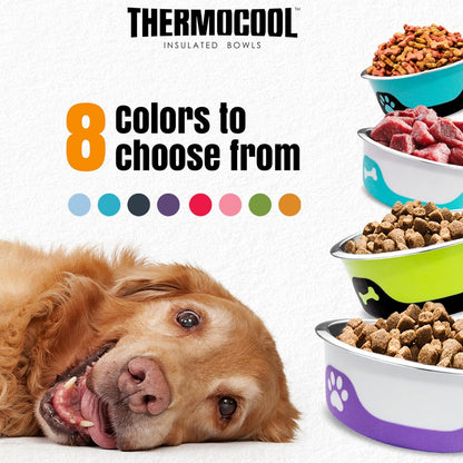 Thermocool Insulated Stainless Steel Pet Bowl - 32 Oz (Large) Non-Slip Feeding Dish Reduces Sliding & Spills, Keeps Water Cold & Food Warm, Dishwasher Safe (Pink)