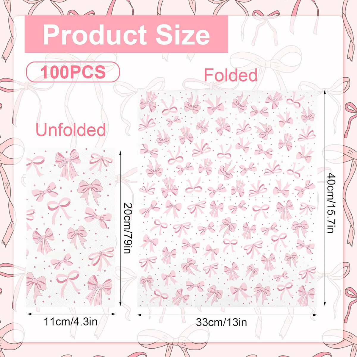 100PCS Pink Bow Napkins Disposable Hand Towels for Bathroom 3 Ply Decorative Bow Paper Napkins Pink Coquette Party Guest Napkins for Birthday Bachelorette Bridal Wedding Party Supplies