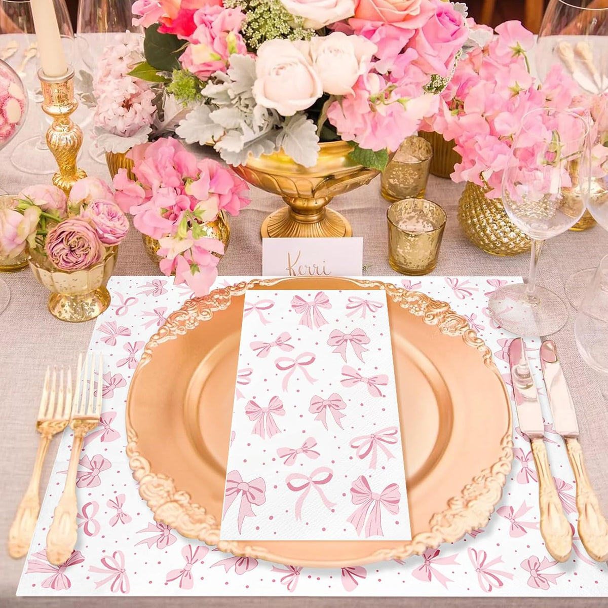 100PCS Pink Bow Napkins Disposable Hand Towels for Bathroom 3 Ply Decorative Bow Paper Napkins Pink Coquette Party Guest Napkins for Birthday Bachelorette Bridal Wedding Party Supplies