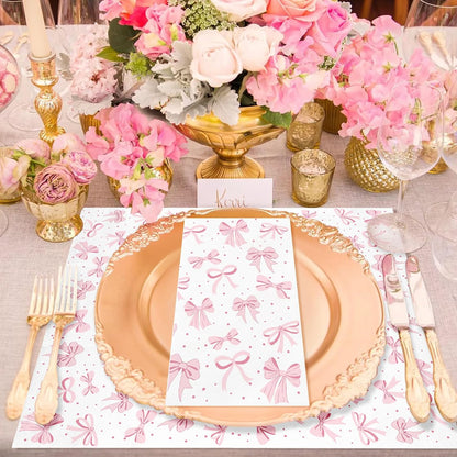 100PCS Pink Bow Napkins Disposable Hand Towels for Bathroom 3 Ply Decorative Bow Paper Napkins Pink Coquette Party Guest Napkins for Birthday Bachelorette Bridal Wedding Party Supplies