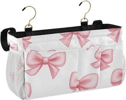 Pink Bow Seamless Bedside Caddy Bedside Organizer Bedside Storage Caddy College Dorm Bed Accessories