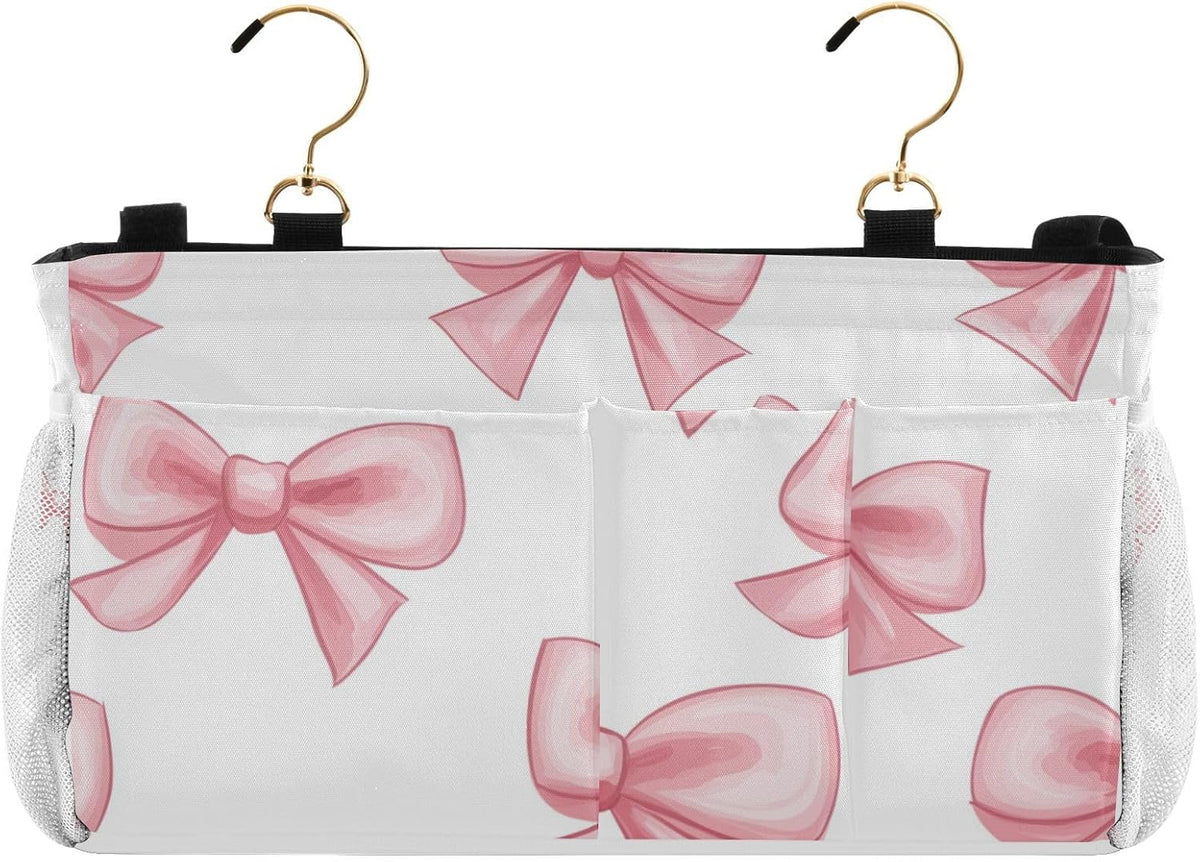 Pink Bow Seamless Bedside Caddy Bedside Organizer Bedside Storage Caddy College Dorm Bed Accessories