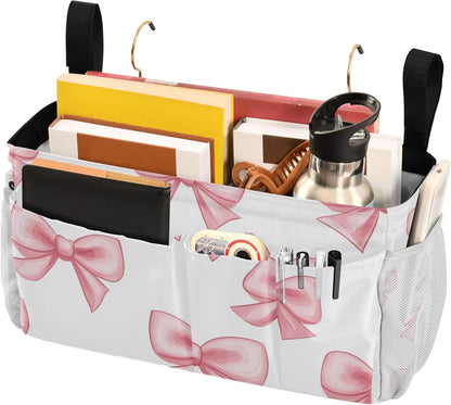 Pink Bow Seamless Bedside Caddy Bedside Organizer Bedside Storage Caddy College Dorm Bed Accessories