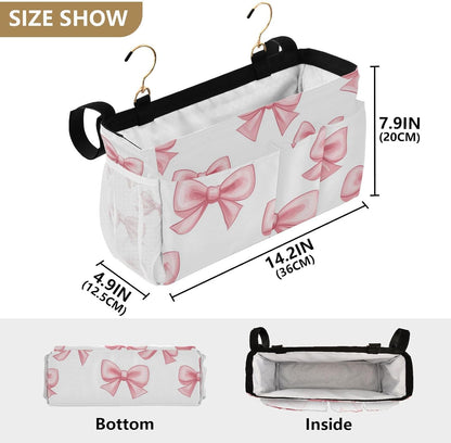 Pink Bow Seamless Bedside Caddy Bedside Organizer Bedside Storage Caddy College Dorm Bed Accessories