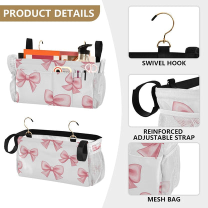 Pink Bow Seamless Bedside Caddy Bedside Organizer Bedside Storage Caddy College Dorm Bed Accessories