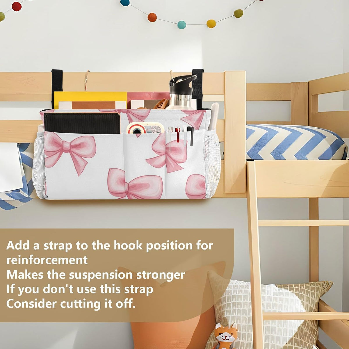 Pink Bow Seamless Bedside Caddy Bedside Organizer Bedside Storage Caddy College Dorm Bed Accessories