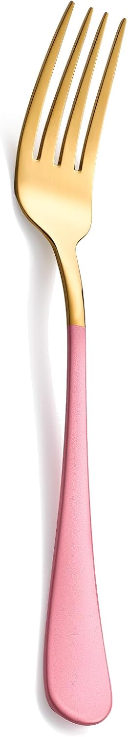 Dinner Forks,24 Pieces Pink and Gold 18/0 Stainless Steel Silverware Forks,Table Forks,Flatware Forks,8 Inches,Mirror Polish & Dishwasher Safe,Use for Home,Kitchen or Restaurant