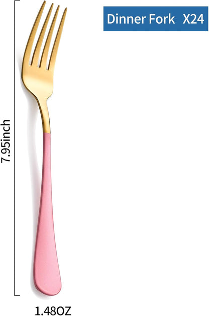 Dinner Forks,24 Pieces Pink and Gold 18/0 Stainless Steel Silverware Forks,Table Forks,Flatware Forks,8 Inches,Mirror Polish & Dishwasher Safe,Use for Home,Kitchen or Restaurant