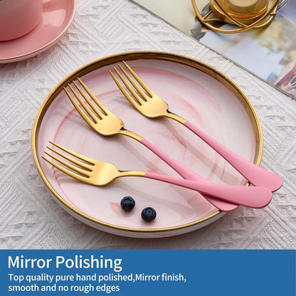 Dinner Forks,24 Pieces Pink and Gold 18/0 Stainless Steel Silverware Forks,Table Forks,Flatware Forks,8 Inches,Mirror Polish & Dishwasher Safe,Use for Home,Kitchen or Restaurant