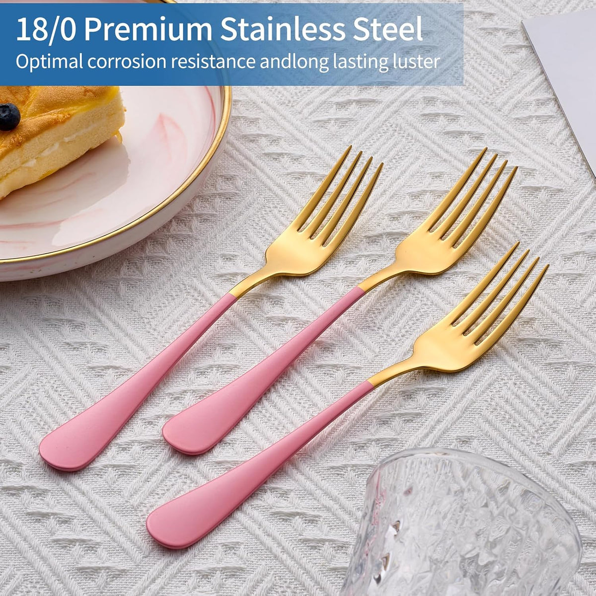 Dinner Forks,24 Pieces Pink and Gold 18/0 Stainless Steel Silverware Forks,Table Forks,Flatware Forks,8 Inches,Mirror Polish & Dishwasher Safe,Use for Home,Kitchen or Restaurant