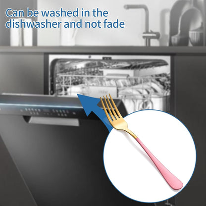 Dinner Forks,24 Pieces Pink and Gold 18/0 Stainless Steel Silverware Forks,Table Forks,Flatware Forks,8 Inches,Mirror Polish & Dishwasher Safe,Use for Home,Kitchen or Restaurant