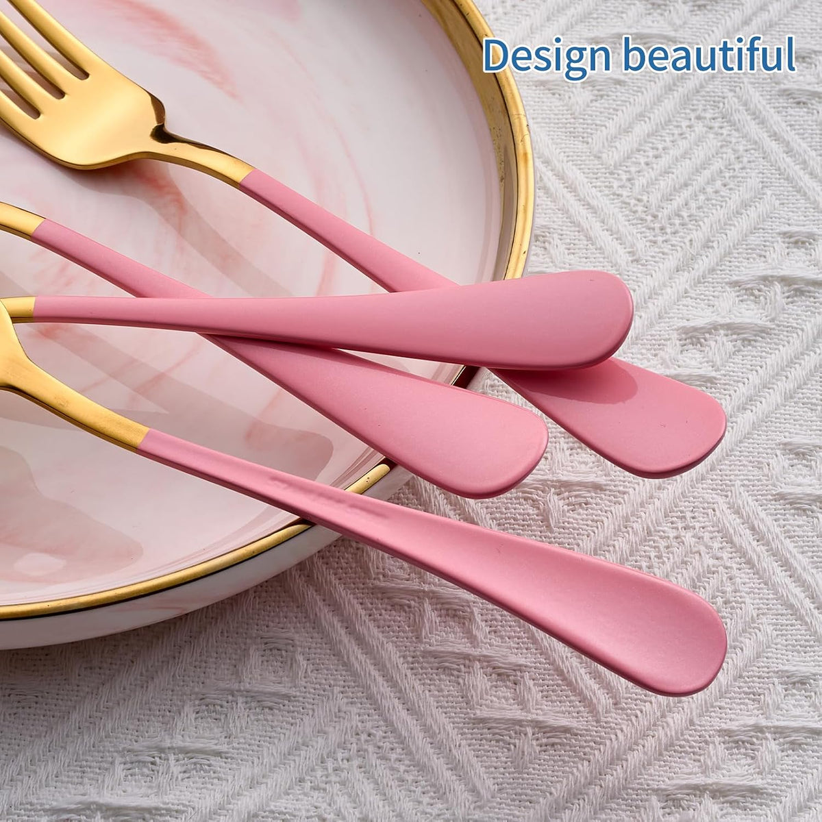 Dinner Forks,24 Pieces Pink and Gold 18/0 Stainless Steel Silverware Forks,Table Forks,Flatware Forks,8 Inches,Mirror Polish & Dishwasher Safe,Use for Home,Kitchen or Restaurant