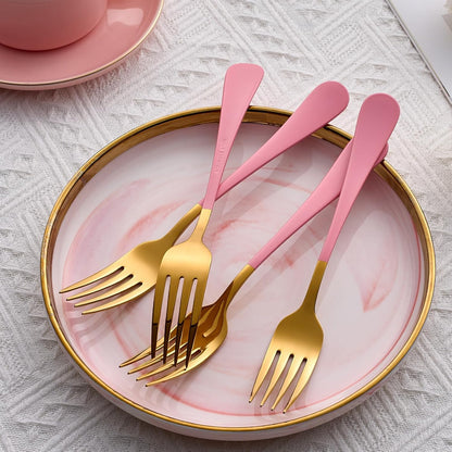 Dinner Forks,24 Pieces Pink and Gold 18/0 Stainless Steel Silverware Forks,Table Forks,Flatware Forks,8 Inches,Mirror Polish & Dishwasher Safe,Use for Home,Kitchen or Restaurant