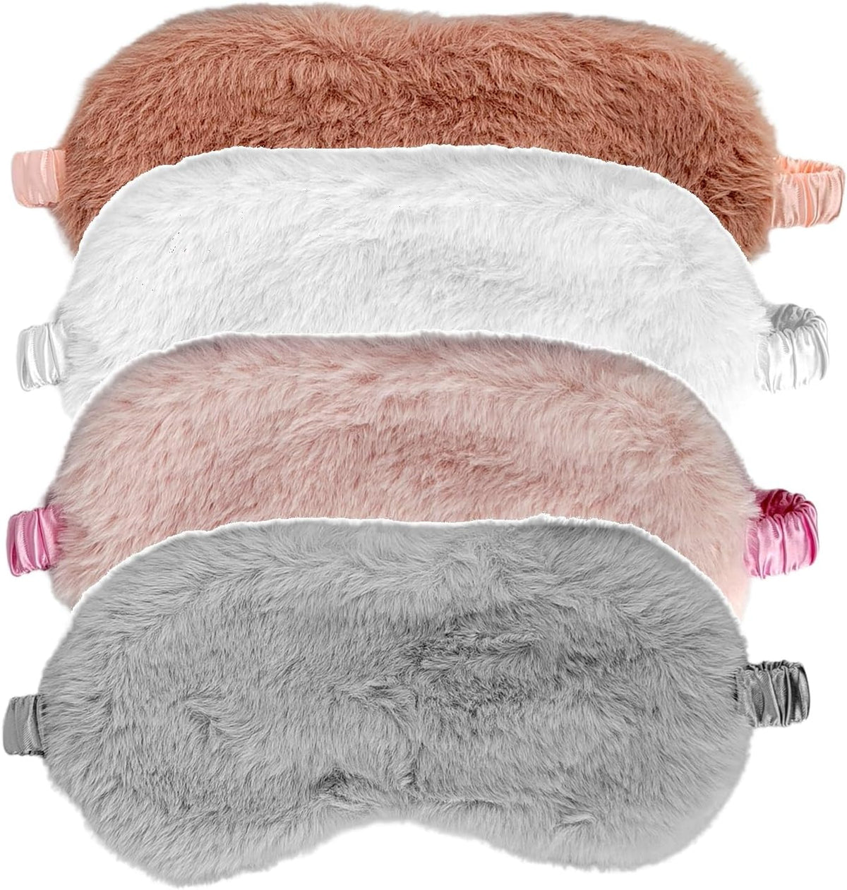 4 Pcs Plush Sleep Masks, Ultra Cute Soft Sleep Eye Cover, Blindfold Travel Sleep Masks for Kids Men Women, with Elastic Strap, Adjustable for Kids Adult (Beige,Dark Pink,Pink,Grey)
