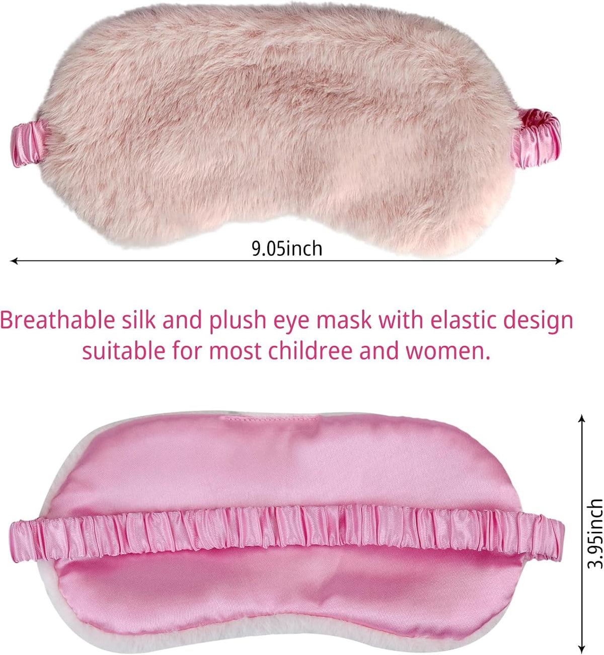 4 Pcs Plush Sleep Masks, Ultra Cute Soft Sleep Eye Cover, Blindfold Travel Sleep Masks for Kids Men Women, with Elastic Strap, Adjustable for Kids Adult (Beige,Dark Pink,Pink,Grey)