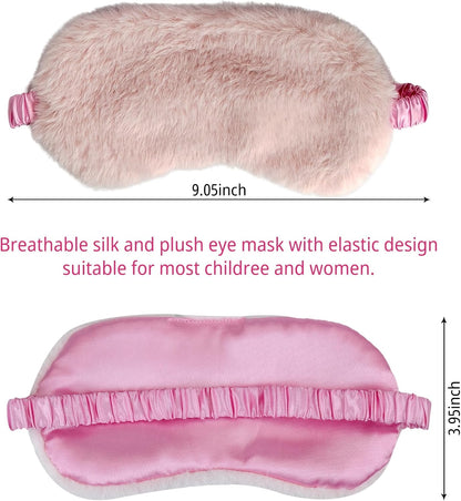 4 Pcs Plush Sleep Masks, Ultra Cute Soft Sleep Eye Cover, Blindfold Travel Sleep Masks for Kids Men Women, with Elastic Strap, Adjustable for Kids Adult (Beige,Dark Pink,Pink,Grey)