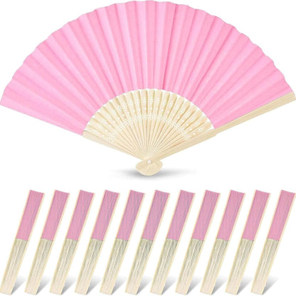 12 PCS Pink Foldable Hand Fan, 8.3 Inch Paper Fans for Women