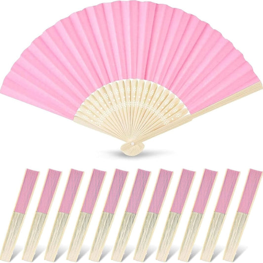 12 PCS Pink Foldable Hand Fan, 8.3 Inch Paper Fans for Women