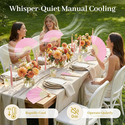 12 PCS Pink Foldable Hand Fan, 8.3 Inch Paper Fans for Women