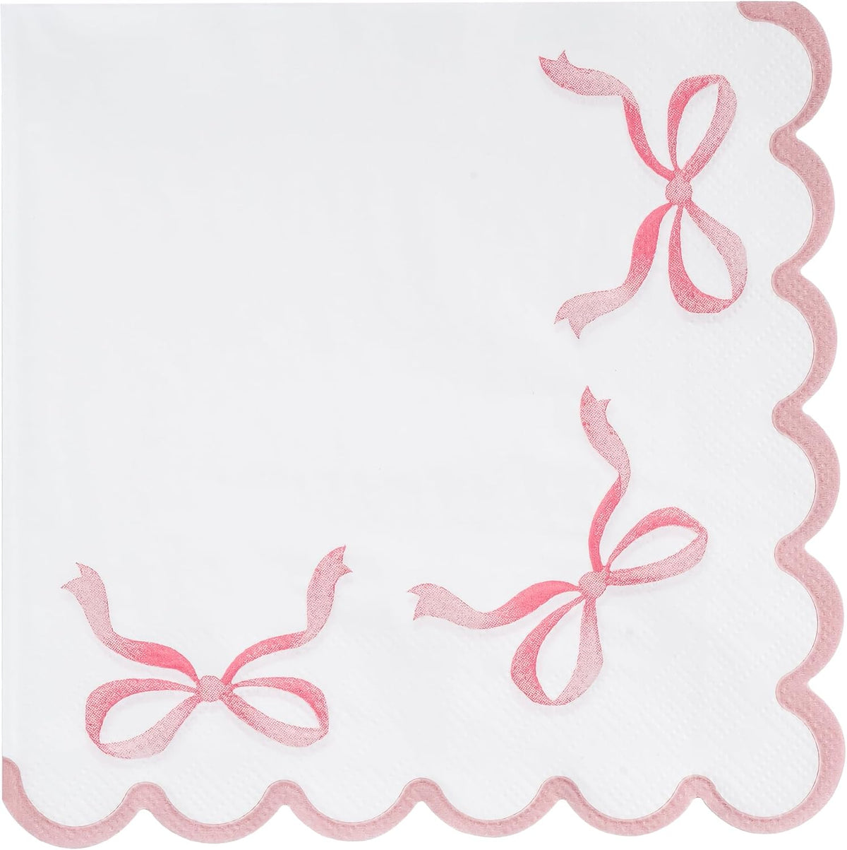 100 Pink Bow Scalloped Paper Napkins Disposable Party Napkin 6.5in