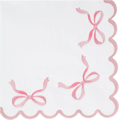 100 Pink Bow Scalloped Paper Napkins Disposable Party Napkin 6.5in