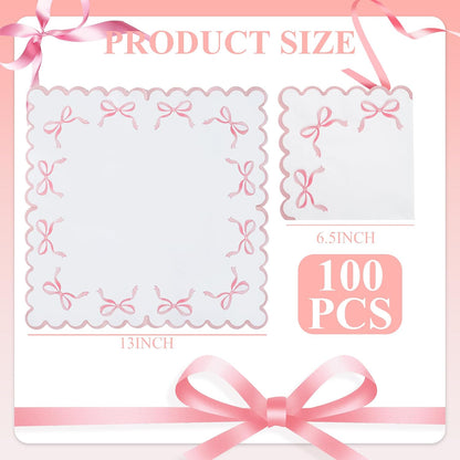 100 Pink Bow Scalloped Paper Napkins Disposable Party Napkin 6.5in