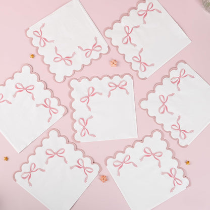 100 Pink Bow Scalloped Paper Napkins Disposable Party Napkin 6.5in