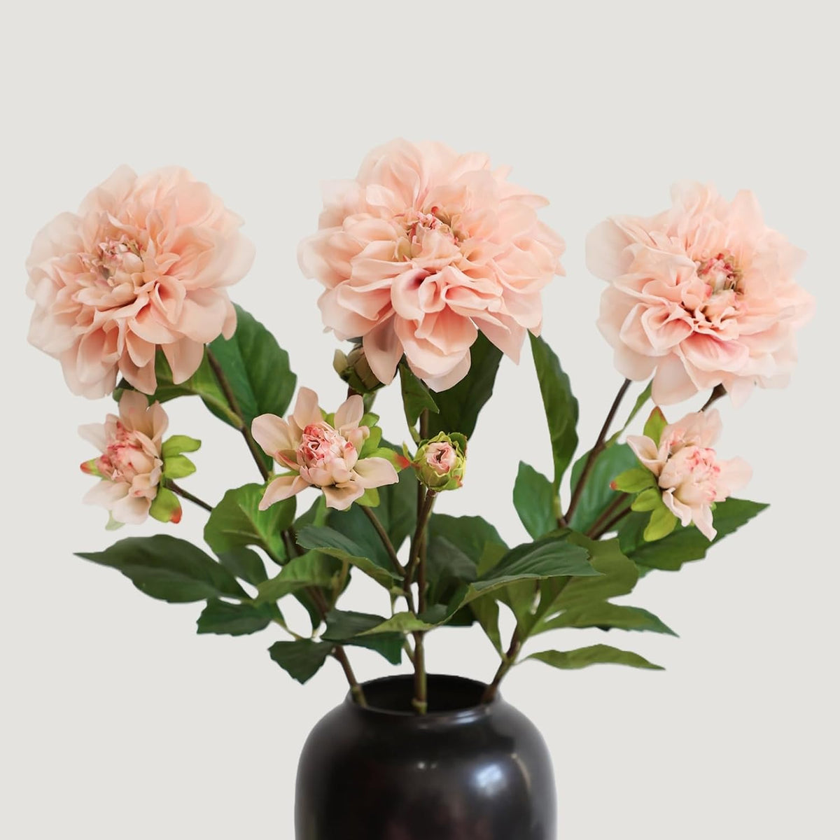 KBREE Dahlia Artificial Flowers, 3 Pcs Real Touch Blush Pink Flowers, 24.3” Long Stem Faux Dahlias in Natural Tones, Large Bloom Stems for Wedding Bouquet DIY, Table Centerpiece & Home Office Decor