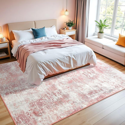 Washable Abstract Small Area Rug for Bedroom, 3x5 Rugs Pink