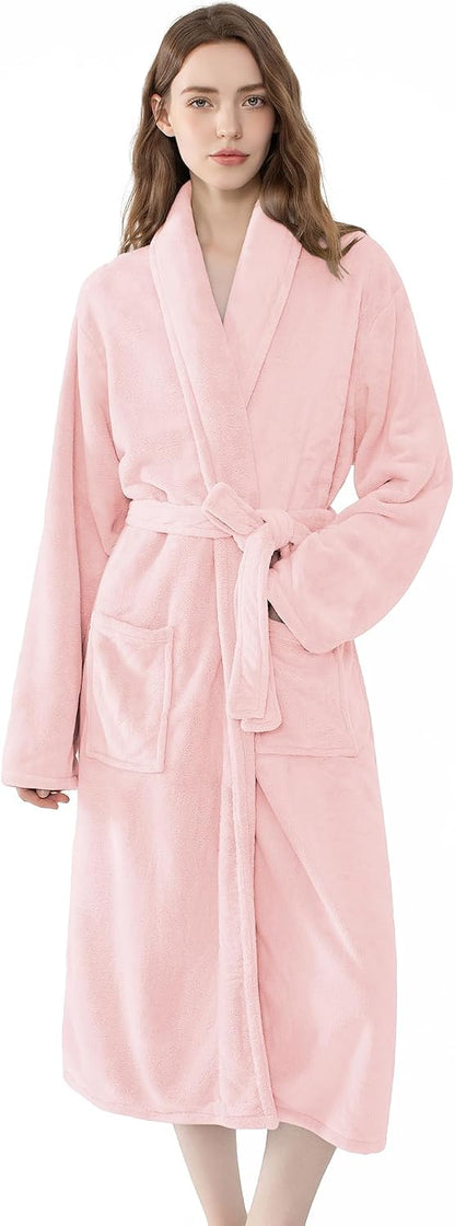 Soft Robe For Women，Warm Plush Bath Robes Female，Spa Towel After Shower Lightweight Long Bathrobe