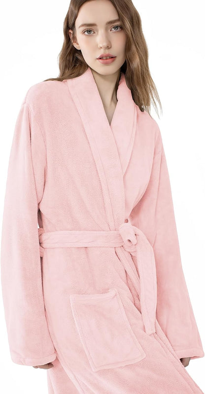 Soft Robe For Women，Warm Plush Bath Robes Female，Spa Towel After Shower Lightweight Long Bathrobe