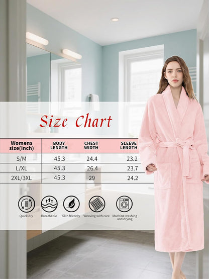 Soft Robe For Women，Warm Plush Bath Robes Female，Spa Towel After Shower Lightweight Long Bathrobe