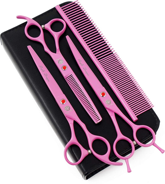 7" Dog Grooming Scissors Set with Rhinestone Accent - Pink