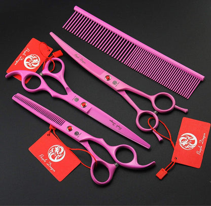 7" Dog Grooming Scissors Set with Rhinestone Accent - Pink