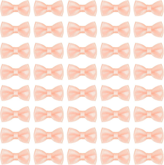 100 Pcs Mini Ribbon Bow 0.8" Mini Fabric Satin Ribbon Flower Bows for Craft DIY Sewing Wedding Birthday Party, Peach Red
