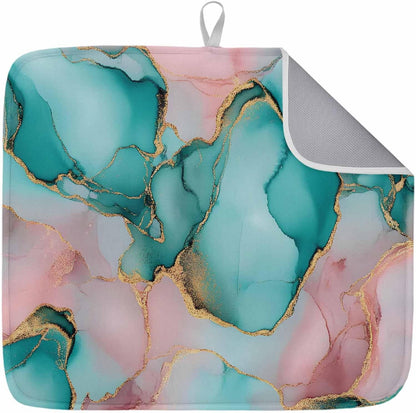 Dish Drying Mat Pink Water Marble Kitchen Counter Drying Pad for Dishes Glasses Cups and Cookware Abstract Art Absorbent Dish Drying Mat Machine Washable Kitchen Accessories 16" x 18"