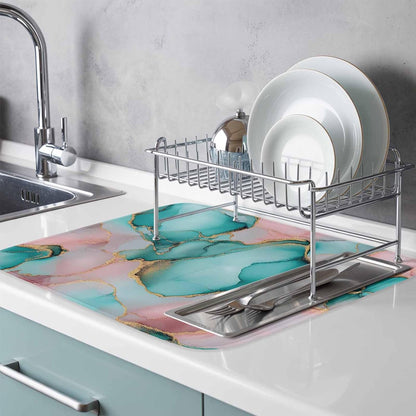 Dish Drying Mat Pink Water Marble Kitchen Counter Drying Pad for Dishes Glasses Cups and Cookware Abstract Art Absorbent Dish Drying Mat Machine Washable Kitchen Accessories 16" x 18"