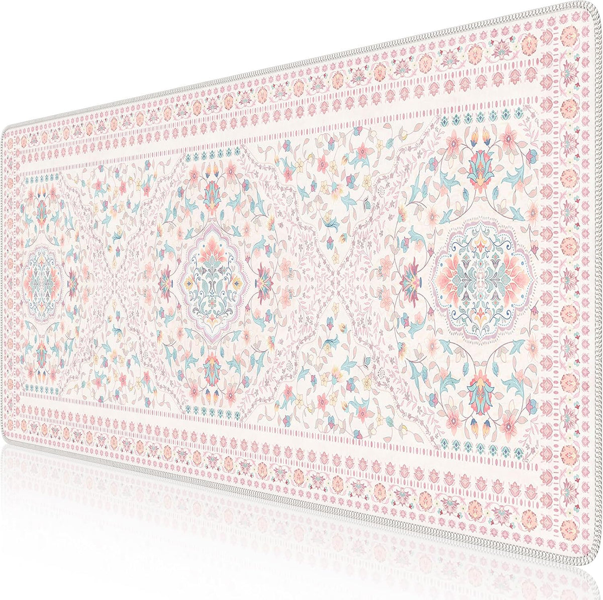 Pink Desk Matt, 35.4" x 15.7" Floral Mousepad for School Desk Use