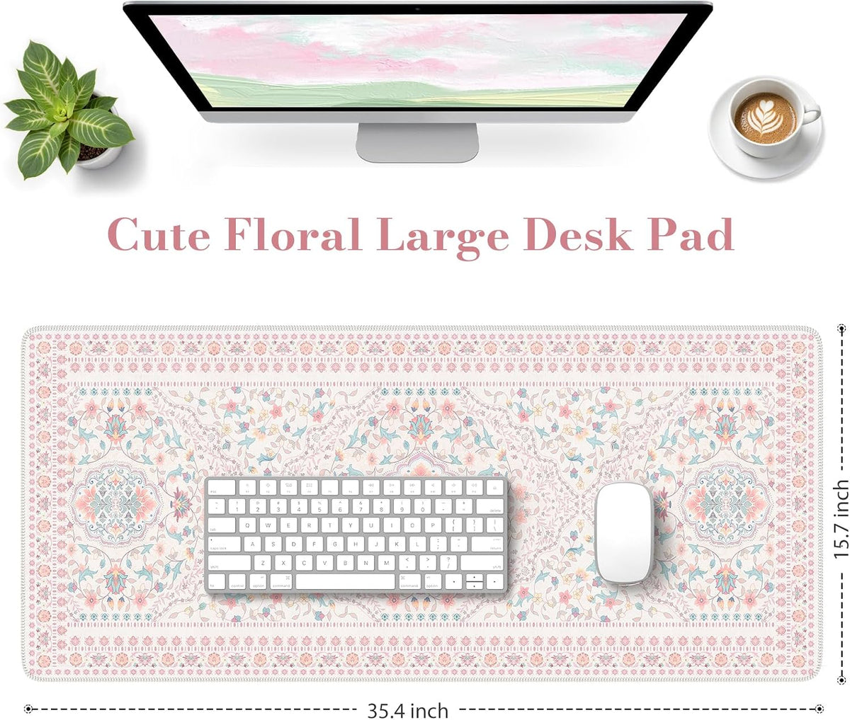 Pink Desk Matt, 35.4" x 15.7" Floral Mousepad for School Desk Use
