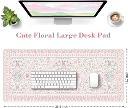 Pink Desk Matt, 35.4" x 15.7" Floral Mousepad for School Desk Use