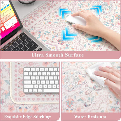 Pink Desk Matt, 35.4" x 15.7" Floral Mousepad for School Desk Use