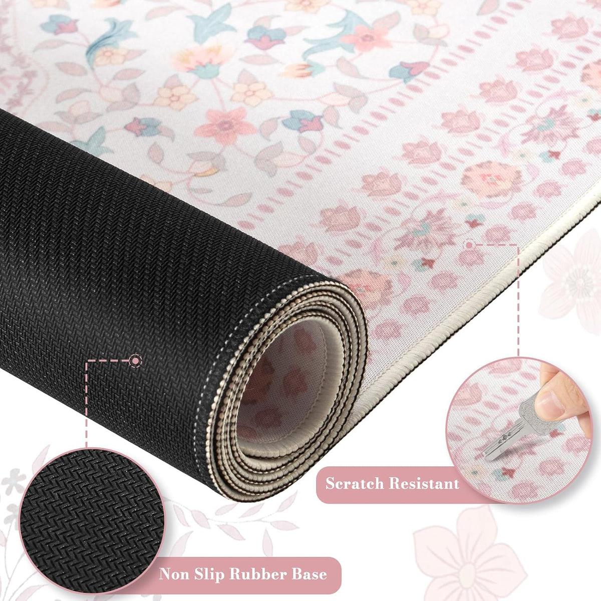 Pink Desk Matt, 35.4" x 15.7" Floral Mousepad for School Desk Use
