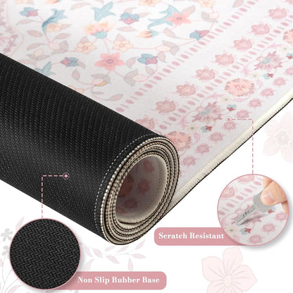 Pink Desk Matt, 35.4" x 15.7" Floral Mousepad for School Desk Use
