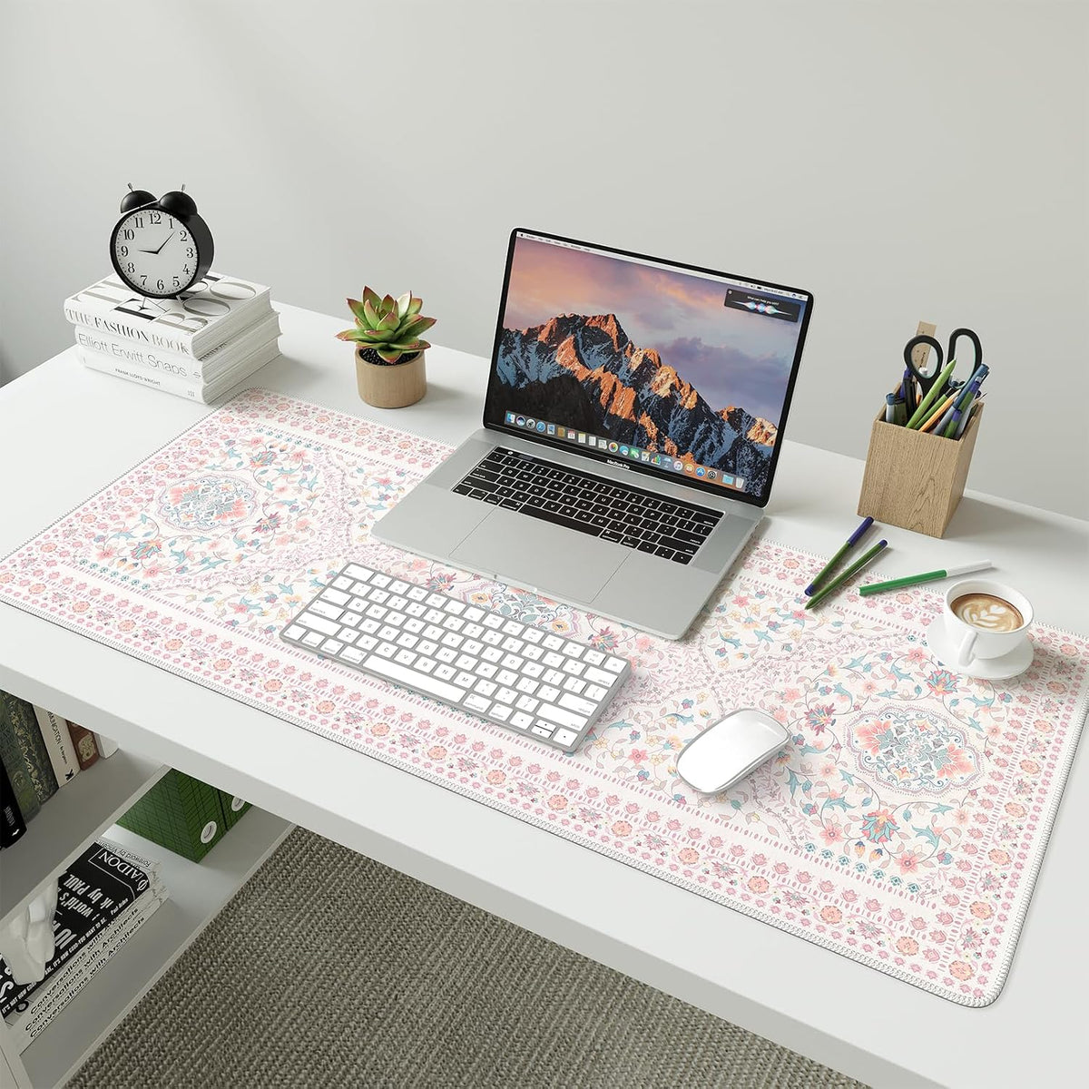 Pink Desk Matt, 35.4" x 15.7" Floral Mousepad for School Desk Use