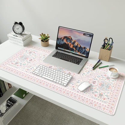 Pink Desk Matt, 35.4" x 15.7" Floral Mousepad for School Desk Use