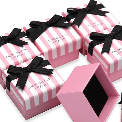 24 Pcs Jewelry Gift Boxes Cardboard Jewelry Boxes Packaging Pink Square Gift Box for Ring Badge Brooch Earring Display (pink with white stripes)