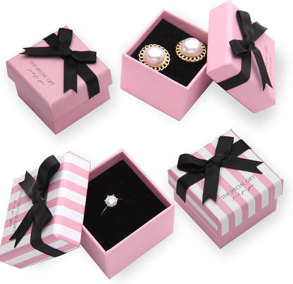 24 Pcs Jewelry Gift Boxes Cardboard Jewelry Boxes Packaging Pink Square Gift Box for Ring Badge Brooch Earring Display (pink with white stripes)