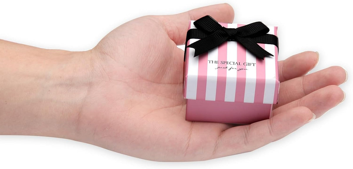 24 Pcs Jewelry Gift Boxes Cardboard Jewelry Boxes Packaging Pink Square Gift Box for Ring Badge Brooch Earring Display (pink with white stripes)