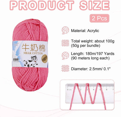 2PCS Crocheting Yarn,Peach Pink 5 Ply Acrylic Yarn 100g Sport Weight Yarns Bulk Soft and Fluffy Yarns for Knitting DIY Crochet Handicraft Blankets Gift,197 Yards