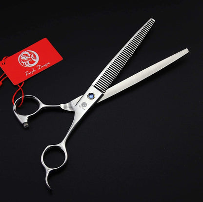 Purple Dragon 8.0 inch Dog Hair Cutting, Curved and Thinning Scissor Shears Pet Grooming Tool Kit